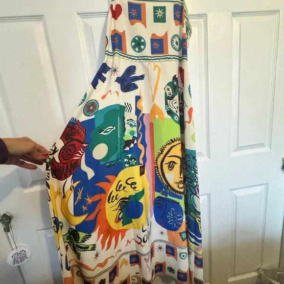 Colorful Boho Sun & Moon Maxi Dress – Medium – Vibrant Print - Picture 2 of 4